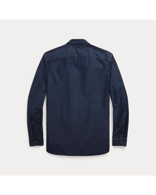 RRL Blue Cotton-Linen Sateen Workshirt for men