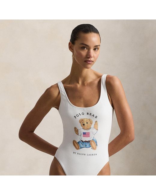 Polo Ralph Lauren White Polo Bear One-Piece Swimsuit