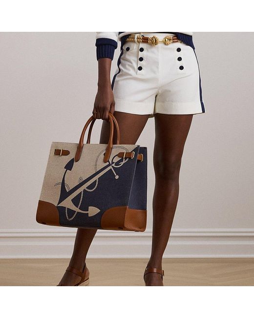 Ralph Lauren Brown Ralph Lauren Logo-Print Canvas Large Devyn Tote Bag
