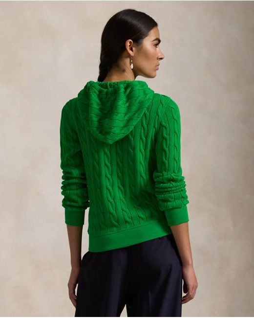 Polo Ralph Lauren Green Cable-Knit Cotton Full-Zip Hoodie