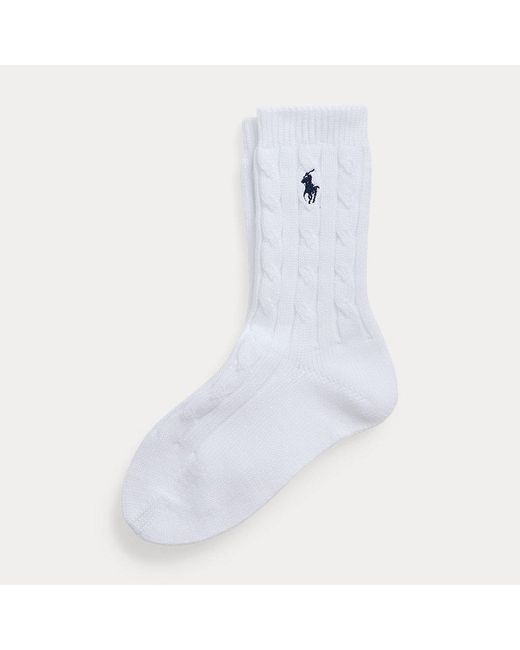 Polo Ralph Lauren White Crew-Socken mit Zopfmuster