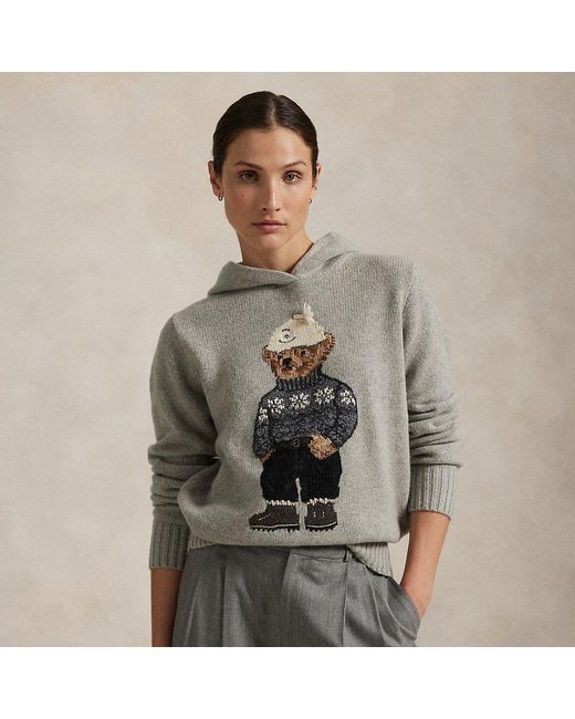 Polo Ralph Lauren Gray Polo Bear Wool-Cashmere Knit Hoodie
