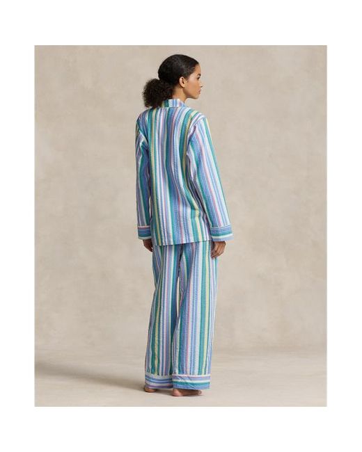 Ralph Lauren Gestreepte Seersucker Pyjamaset in het Blue