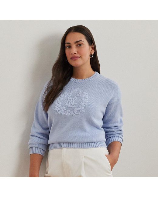 Ralph Lauren Blue Ralph Lauren Floral-Logo Combed Cotton Sweater