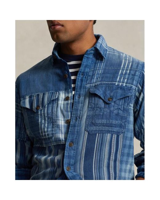 Polo Ralph Lauren Classic Fit Indigo Patchwork Werkshirt in het Blue voor heren