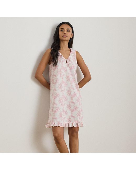Ralph Lauren Pink Floral Ruffle-Trim Jersey Nightgown
