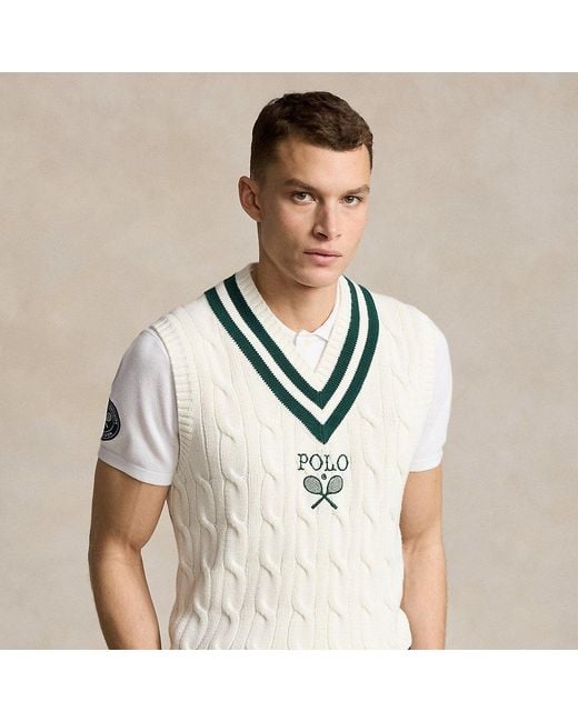 Polo Ralph Lauren White Wimbledon Cricket Sleeveless Jumper for men