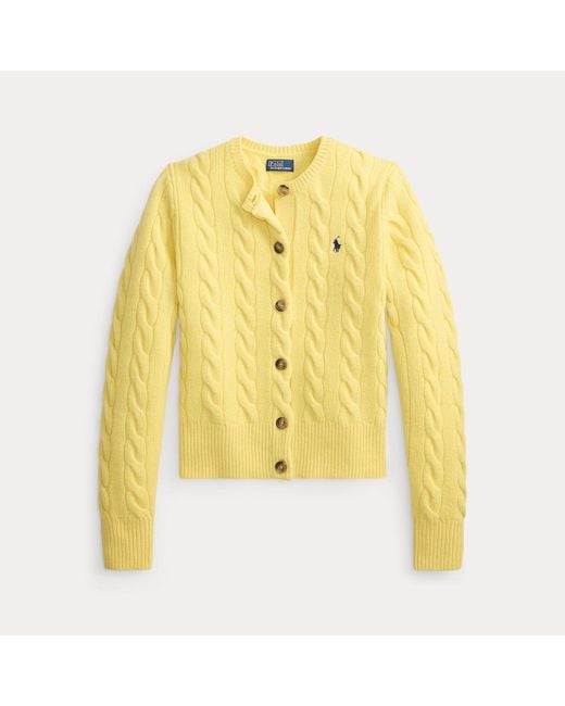 Polo Ralph Lauren Yellow Cable-Knit Wool-Cashmere Cardigan