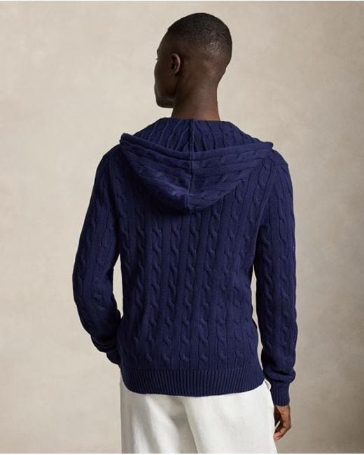 Polo Ralph Lauren Blue Cable-Knit Cotton Hooded Sweater for men