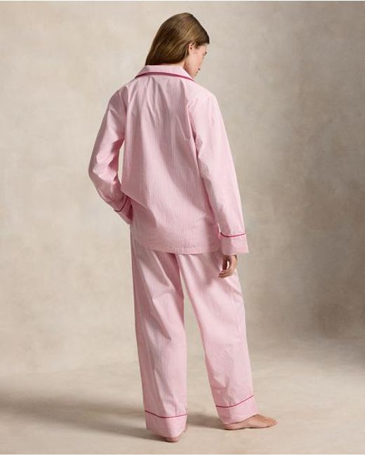 Polo Ralph Lauren Pink Pony Striped Poplin Pyjama Set