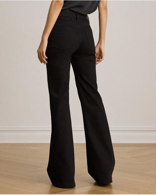 Ralph Lauren Black Lace-Up High-Rise Flare Jean