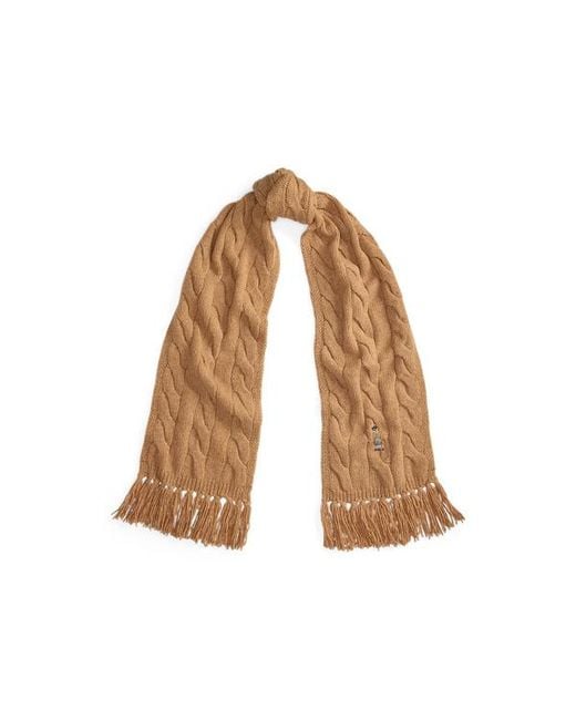 Polo Ralph Lauren Brown Polo Bear Cable-Knit Wool-Blend Scarf