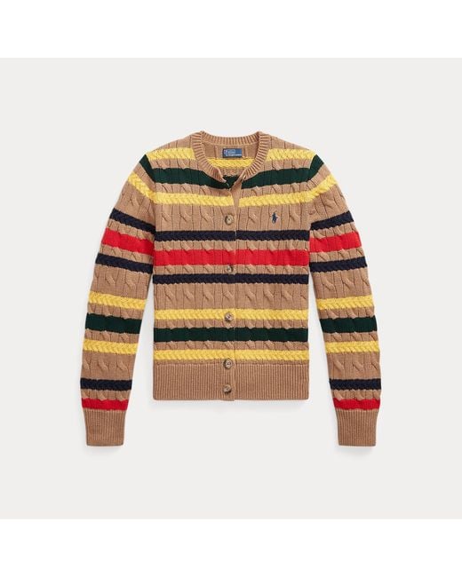 Polo Ralph Lauren Red Striped Cable-Knit Cotton Cardigan