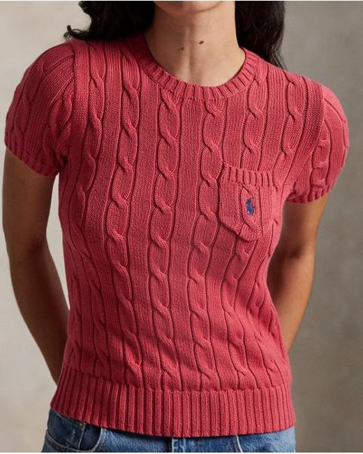 Polo Ralph Lauren Red Cable-Knit Cotton Short-Sleeved Jumper