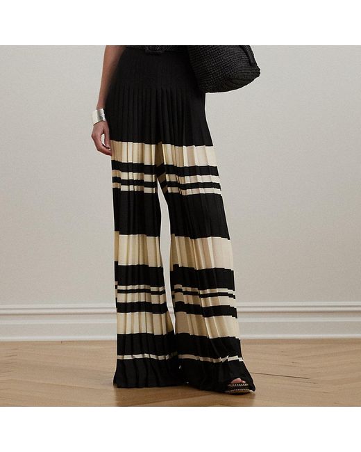 Ralph Lauren Black Ralph Lauren Striped Pleated Georgette Wide-Leg Pant