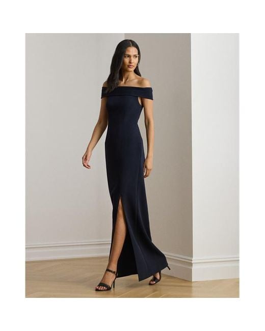 Abito lungo in crêpe a spalle scoperte di Ralph Lauren in Blue