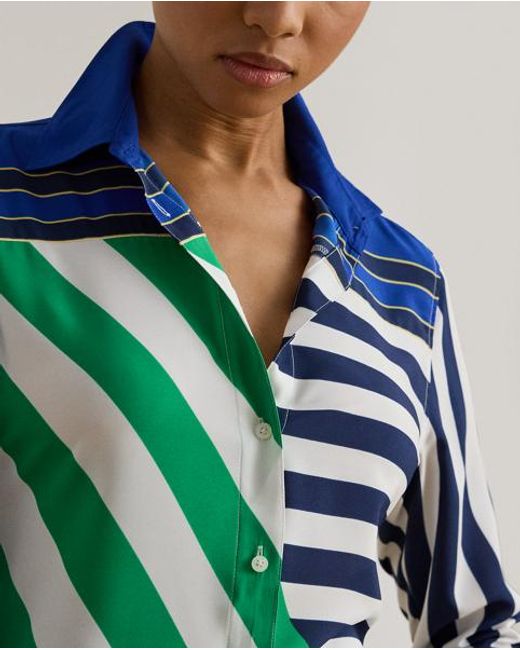 Ralph Lauren Blue Classic Fit Striped Crepe Shirt