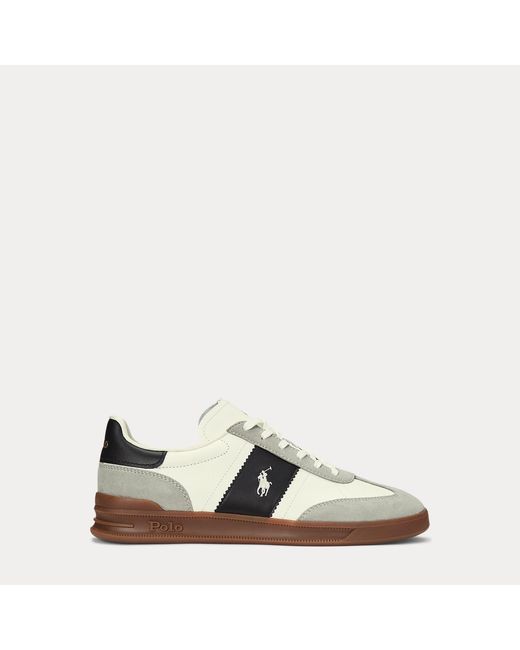 Polo Ralph Lauren White Heritage Aera Leather-Suede Trainer for men