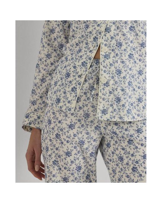 Lauren by Ralph Lauren Gebloemde Geborstelde Keperstof Pyjama in het Blue