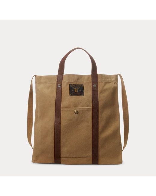 RRL Brown Leather-trim Canvas Tote for men