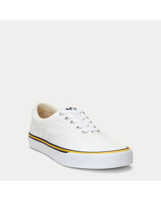 Polo Ralph Lauren White Keaton Washed Canvas Trainer for men