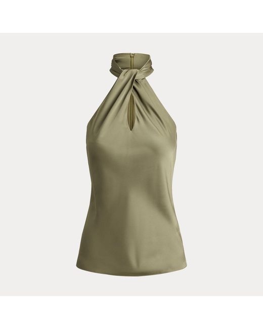 Ralph Lauren Green Twist-Front Charmeuse Halter Blouse