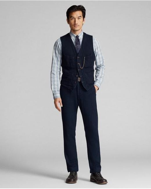 Ralph Lauren Blue Herringbone Waistcoat for men