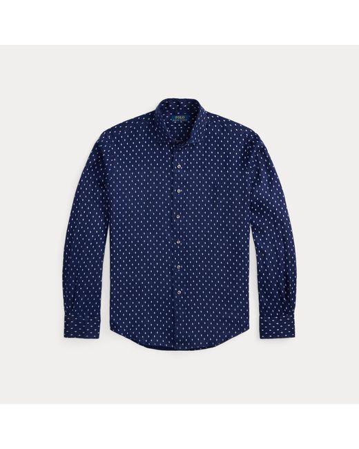 Polo Ralph Lauren Blue Custom Fit Geometric-Print Linen Shirt for men