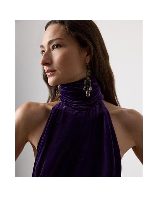 Ralph Lauren Blue Tatum Stretch Velvet Evening Dress