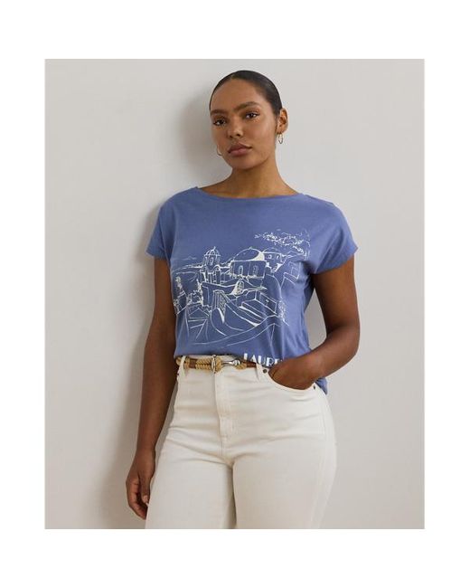 Taglie Plus - Maglietta in misto cotone con grafica di Ralph Lauren in Blue