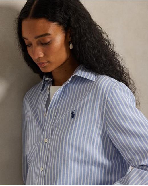 Polo Ralph Lauren Blue Classic Fit Striped Cotton-Linen Shirt