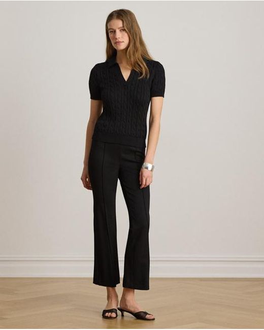 Ralph Lauren Black Cable Cotton-Blend Short-Sleeve Sweater