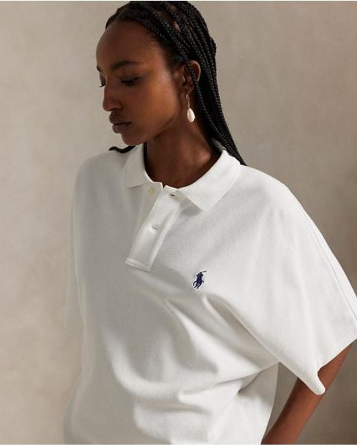 Polo Ralph Lauren White Dolman-Sleeve Mesh Polo Shirt