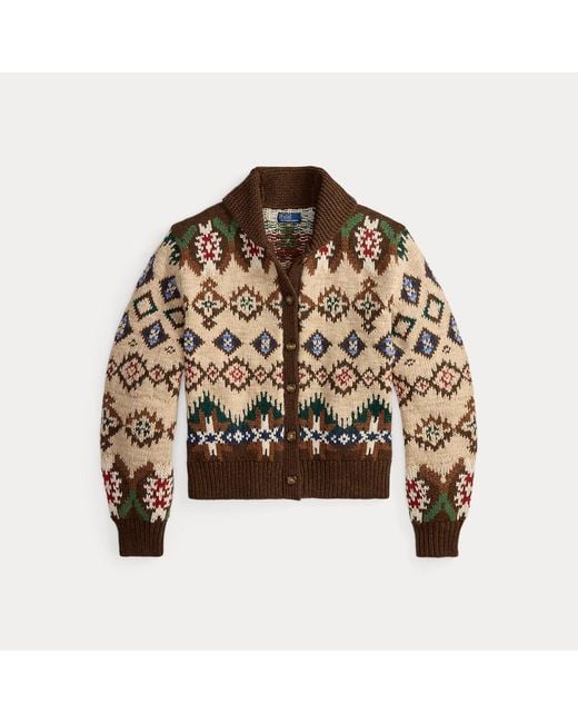 Polo Ralph Lauren Brown Geo-Pattern Wool-Cashmere Cardigan