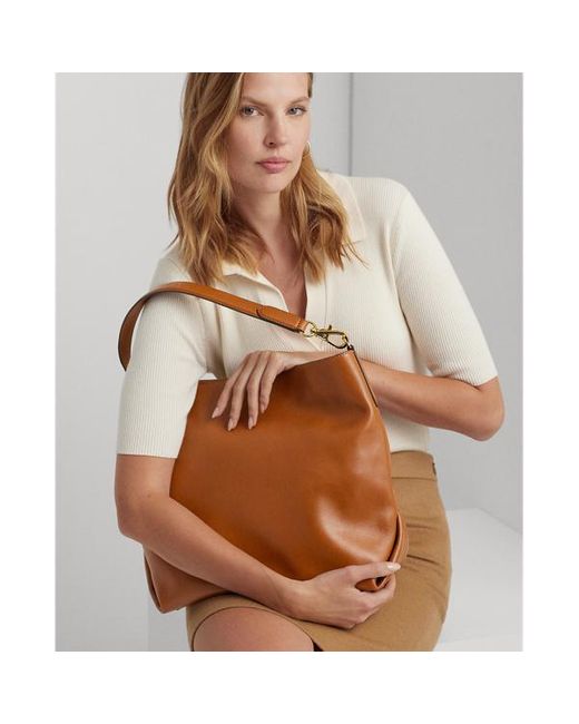 Lauren by Ralph Lauren Brown Leather Large Kassie Shoulder Bag
