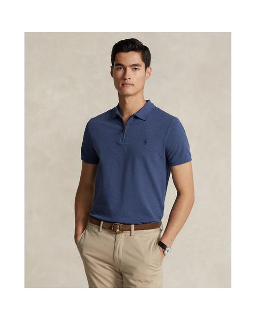 Polo Ralph Lauren Blue Custom Slim Stretch Mesh Zip Polo Shirt for men