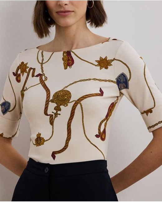 Camiseta Elástica De Algodón Estampada Ralph Lauren de color Natural