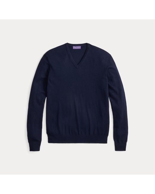Ralph Lauren Blue Cashmere V-Neck Jumper for men