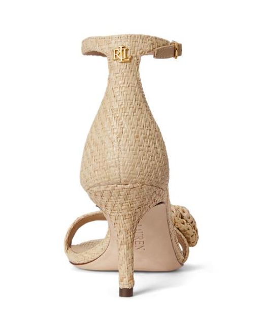 Ralph Lauren Metallic Allie Mid-Heel Floral-Trim Raffia Sandal