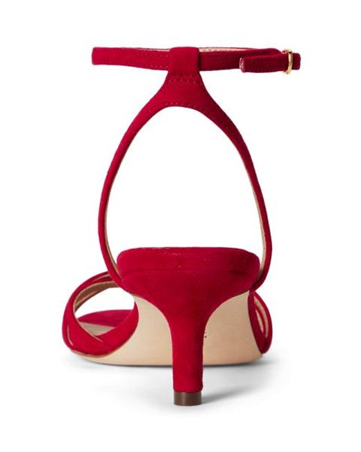 Ralph Lauren Red Kendyl Kitten-Heel Suede Sandal