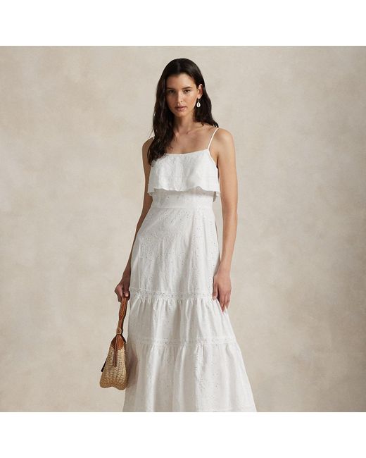 Polo Ralph Lauren Gray Cotton Eyelet Tiered Maxidress