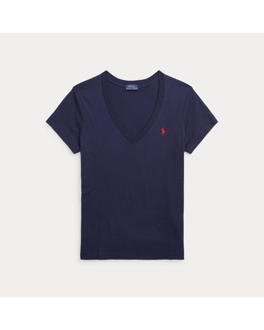 Polo Ralph Lauren Blue Cotton Jersey V-Neck T-Shirt