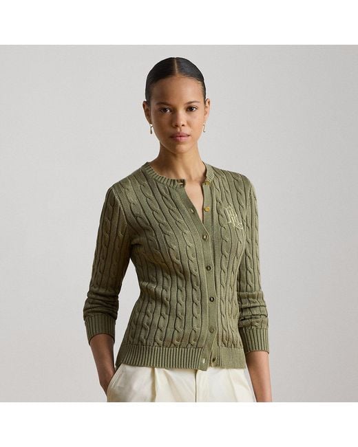 Ralph Lauren Green Cable-Knit Cotton-Blend Cardigan