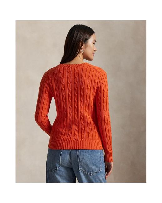 Maglia in cotone a trecce con scollo a V di Polo Ralph Lauren in Red