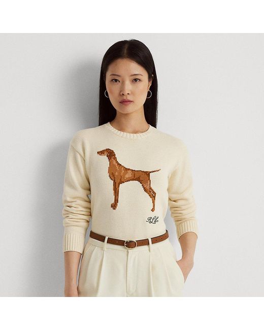 Lauren by Ralph Lauren Natural Ralph Lauren Intarsia-knit Cotton-blend Sweater