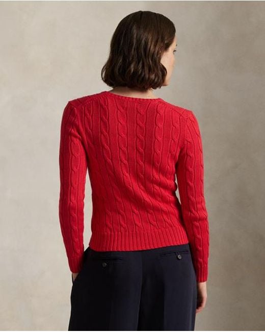Ralph Lauren Red Baumwoll-Rundhalspullover Mit Zopfmuster