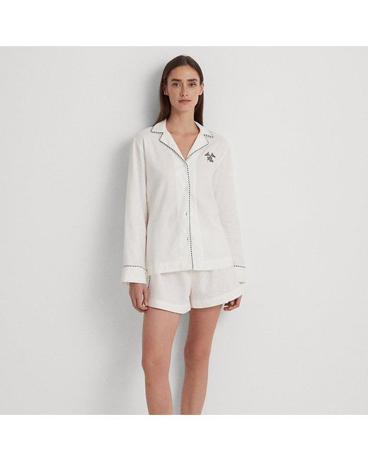 Lauren - Pyjama short en lin mélangé Ralph Lauren en coloris White