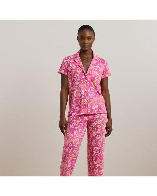 Ralph Lauren Cropped Gebloemde Jersey Pyjamaset in het Pink