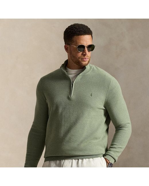 Polo Ralph Lauren Green Mesh-Knit Cotton Quarter-Zip Jumper for men
