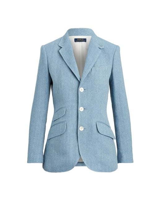 Ralph Lauren Blue Herringbone Linen-blend Blazer